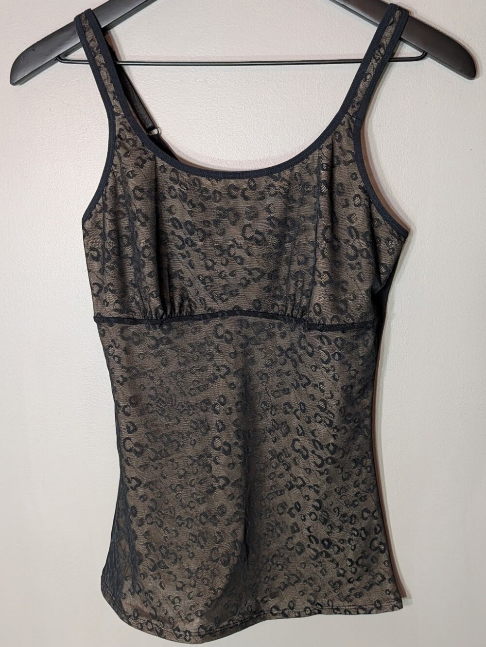 Sheer Overlay Leopard Lace Tank Top - Black